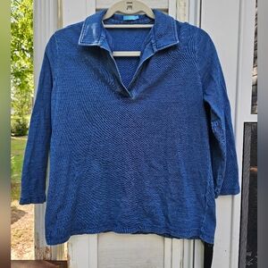 J. Mclaughlin Olena Shirt Womens M 3/4‎ Sleeve Blue Polo Split Neck Top Casual